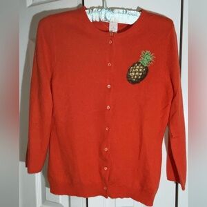 J Crew Button Cardigan 3/4 Sleeve Beaded Pineapple M   AA10